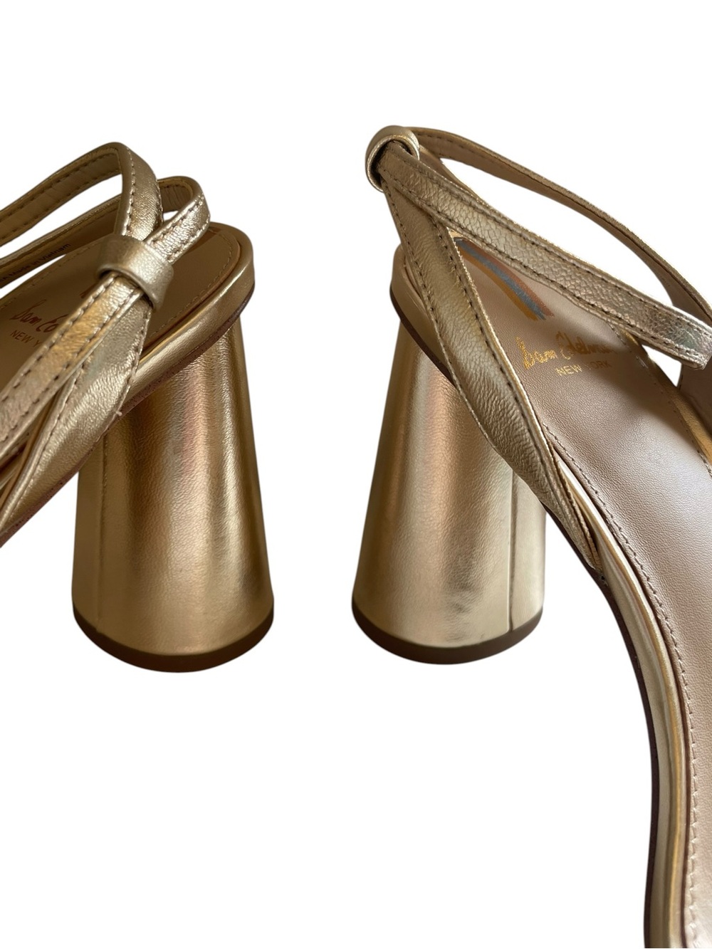 Sam Edelman Kia Block Heel Sandals in Gold Leaf Leather NEW - Picture 9 of 16
